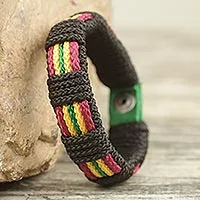 Pulsera de hombre, 'Reggae Kente' - Pulsera de cordón hecha a mano para hombre Colores Reggae