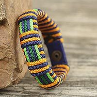 Men's wristband bracelet, 'Gratitude Kente' - African Men's Bracelet Hand Crafted Cord Wristband