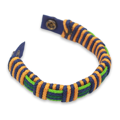 Men's wristband bracelet, 'Gratitude Kente' - African Men's Bracelet Hand Crafted Cord Wristband