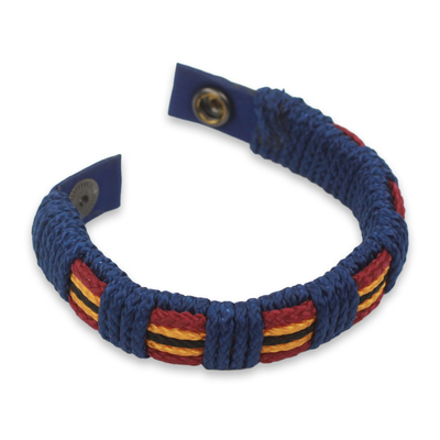 Men's wristband bracelet, 'Kente Voyager' - Handmade Men's Cord Wristband Bracelet from West Africa