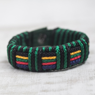 Men's wristband bracelet, 'Kente Spirit' - Artisan Crafted colourful Men's Wristband Bracelet