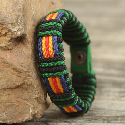 Men's wristband bracelet, 'Kente Expedition' - African Men's Cord Bracelet Hand Crafted Wristband