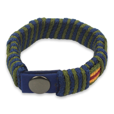 Men's wristband bracelet, 'Proud Kente' - Men's Hand Crafted Cord Wristband Bracelet