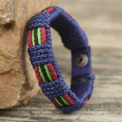 Men's wristband bracelet, 'Kente Sailor' - Artisan Crafted Men's Blue Wristband Bracelet Kente Themed