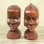 Ebony wood statuettes, 'Ghanaian Couple I' (pair) - Hand Carved Ebony Wood Statuettes of Man and Woman (Pair)
