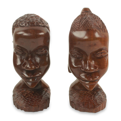 Estatuillas de madera de ébano, (par) - Estatuillas de Hombre y Mujer en Madera de Ébano Talladas a Mano (Pareja)
