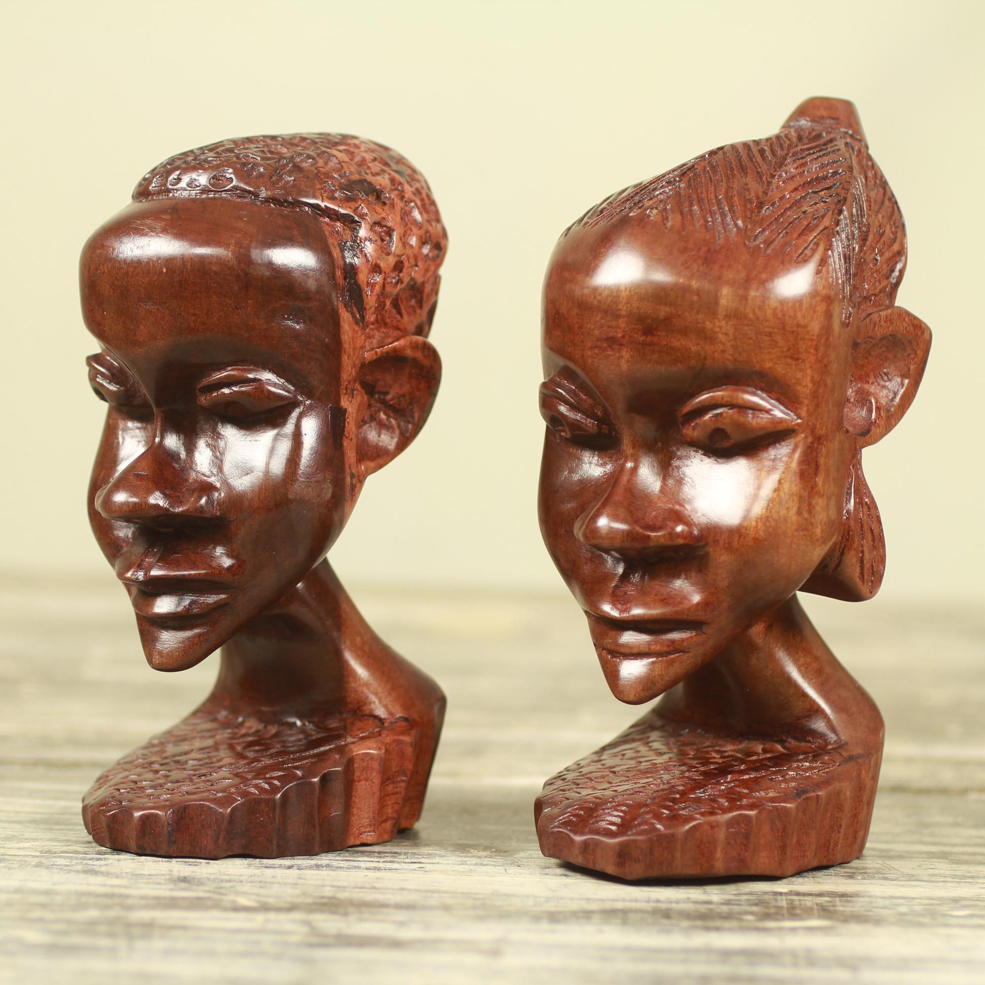UNICEF Market Hand Carved Ebony Wood Statuettes of Man and Woman