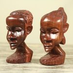 Ebony wood statuettes, 'Ghanaian Couple I' (pair) - Hand Carved Ebony Wood Statuettes of Man and Woman (Pair)
