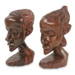 Ebony wood statuettes, 'Ghanaian Couple I' (pair) - Hand Carved Ebony Wood Statuettes of Man and Woman (Pair)