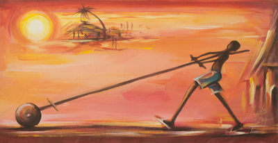 'Future Leader I' - Ghanaian Boy with Toy at Sunset Signed Fine Art Painting