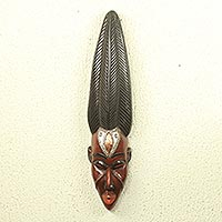 African wood mask, 'Mamprusi Lady' - African Female Wall Mask Artisan Crafted in Ghana