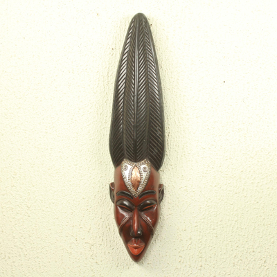 Máscara de madera africana - Máscara de pared femenina africana artesanal hecha a mano en Ghana