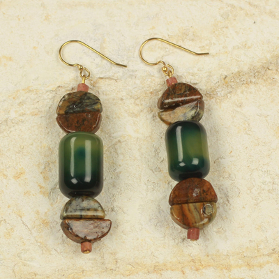 Agate and soapstone dangle earrings, 'A Living Love' - Handcrafted African Agate and Soapstone Earrings