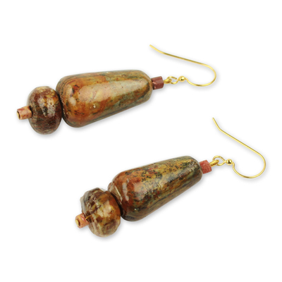 Soapstone and bauxite dangle earrings, 'Thanks for Helping' - African Handcrafted Natural Soapstone Earrings