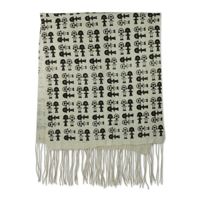 Cotton shawl, 'Akuaba' - Akuaba Motif Handwoven Cotton Fertility Shawl