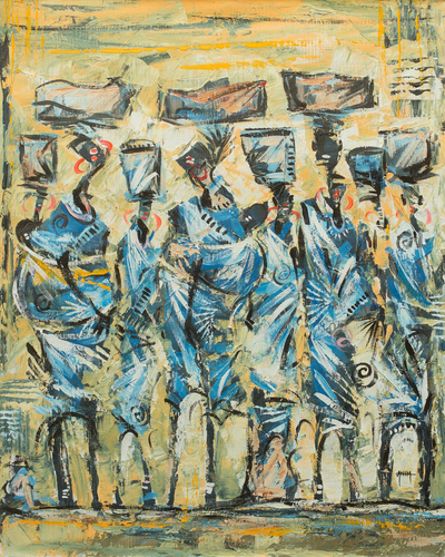 'Waiting' - West African Market Scene Original Painting