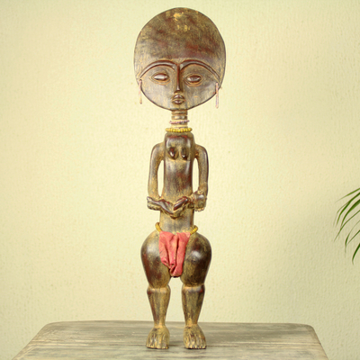 Wood fertility doll, 'Ashanti Midwife' - Hand Carved African Fertility Doll with an Infant