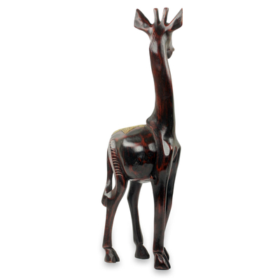 Wood and brass sculpture, 'Poised Giraffe' - Artisan Crafted Wood and Brass Animal Theme Sculpture