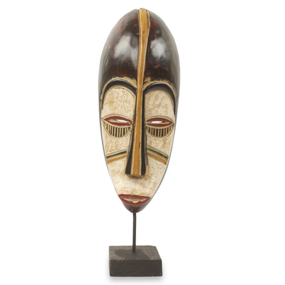 African Wood Mask on Stand Crafted by Hand in Ghana