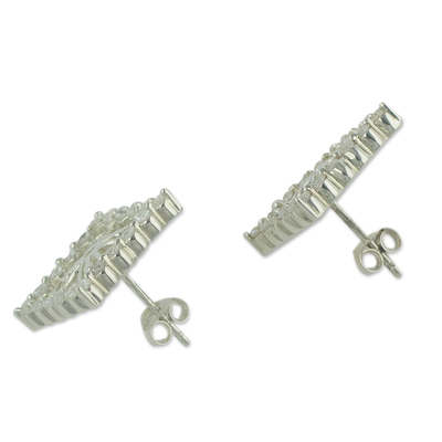 Knopfohrringe aus Sterlingsilber - Adinkra-Symbol-Ohrringe aus Sterlingsilber und Zirkonia