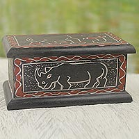 Wood box, 'Wildlife of Africa'
