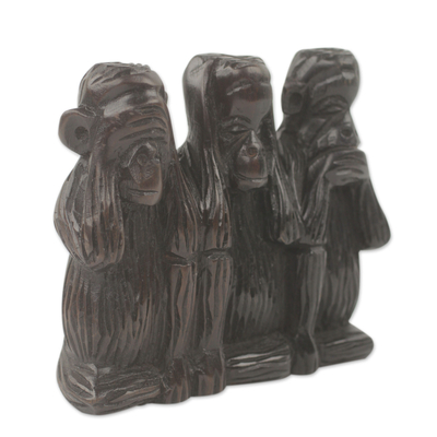 Ebenholzskulptur, (4,5 Zoll) - Handgeschnitzte afrikanische Affenskulptur aus Ebenholz
