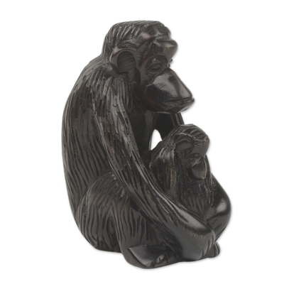 Escultura de ébano - Escultura de maternidad de chimpancé de ébano tallada a mano africana