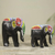Wood sculptures, 'Colorful African Elephants' (pair) - Hand Carved Elephant Beaded Wood Sculptures (Pair) thumbail