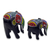 Wood sculptures, 'colourful African Elephants' (pair) - Hand Carved Elephant Beaded Wood Sculptures (Pair)