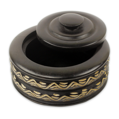 Lidded decorative wood bowl, 'Kitase' - Hand Carved African Decorative Lidded Wood Bowl