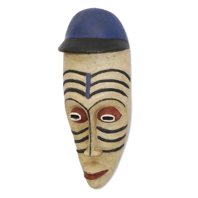 African wood mask, 'Frafra Youth' - Colorful African Mask inspired by Northern Ghana