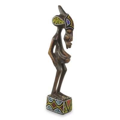 Beaded wood fertility sculpture, 'Senufo Spiritual Mother' - African Fertility Doll Beaded Wood Sculpture Crafted by Hand