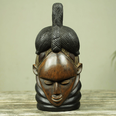 African wood mask, 'Mende' - Artisan Hand Crafted African Wood Mask in Mende Style
