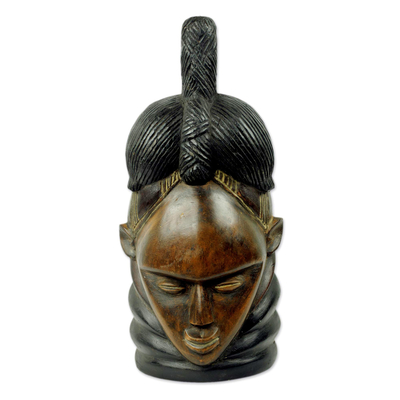 Máscara de madera africana, 'Mende' - Máscara de madera africana artesanal hecha a mano en estilo Mende