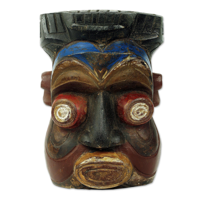 Colorful Igbo Style Wooden Wall Mask from Ghana