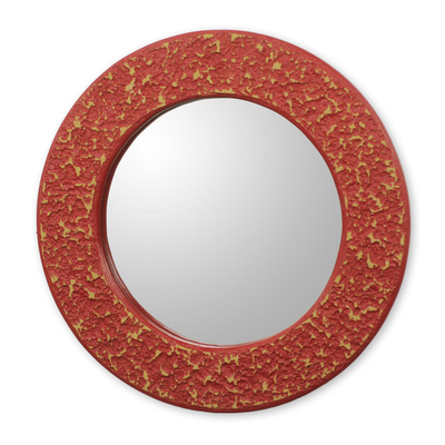 Wall mirror, 'Cape Coast Crimson' - Africa Artisan Crafted Circular Red Wall Mirror