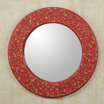 espejo de pared - Espejo de pared rojo circular hecho a mano de África