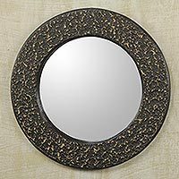 Wall mirror, 'Cape Coast Night' - Artisan Crafted Wall Mirror in Black