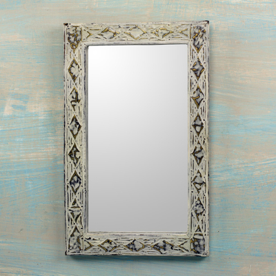 Wood and brass wall mirror, Antique White
