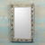 Wood and brass wall mirror, 'Antique White' - White Rustic Wall Mirror with Brass Inlay