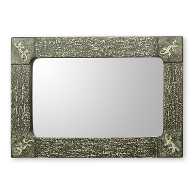 Wall mirror, 'Vintage Gecko' - Handcrafted African Lizard Theme Wall Mirror