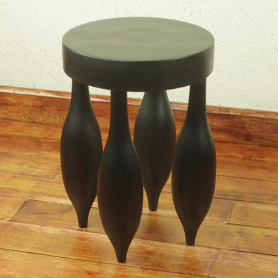 Cedar stool, 'Black Balloon' - Artisan Crafted Modern African Cedar Wood Stool