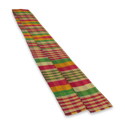 Cotton blend kente cloth scarf, 'Obaahema' (4 inch width) - Hand Woven Multicolor Kente Cloth Scarf (4 Inch Width)