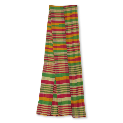 Cotton blend kente cloth scarf, 'Obaahema' (8 inch width) - Authentic African Kente Scarf from Ghana (8 Inch Width)