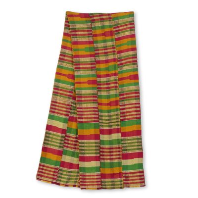 Cotton blend kente cloth scarf, 'Obaahema' (12 inch width) - Pink Green and Orange Kente Cloth Scarf (12 Inch Width)