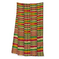 Cotton blend kente cloth scarf, 'Obaahema' (16 inch width) - Colorful Cotton Blend African Kente Scarf (16 Inch Width)