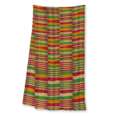 Bufanda de tela kente de mezcla de algodón, 'Obaahema' - Bufanda africana de Kente de mezcla de algodón de colores