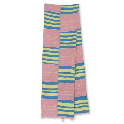 Cotton blend kente cloth scarf, 'Faith' (9 inch width) - Pastel Cotton Blend African Kente Cloth Scarf (9 Inch Width)
