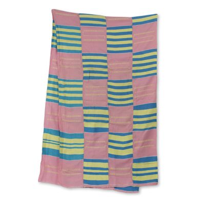 Cotton blend kente cloth scarf, 'Faith' (18 inch width) - Hand Woven Pastel Kente Scarf from Ghana (18 Inch Width)