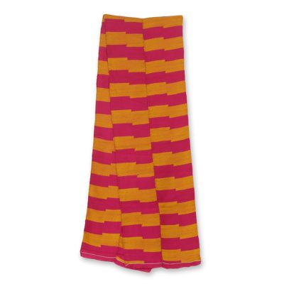 Cotton blend kente cloth scarf, 'Pink Lady' (9 inch width) - Handcrafted Kente Scarf in Pink and Orange (9 Inch Width)